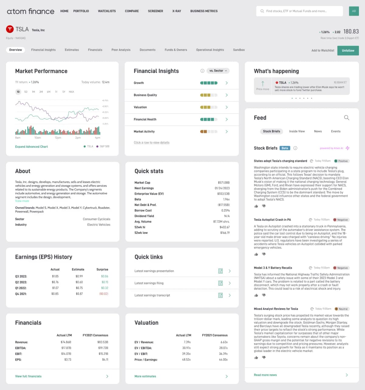 Financial Terminal - Atom Finance portfolio project screenshot